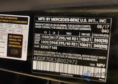 2018 Mercedes-Benz Gls 550 4Matic z USA, uszkodzony, nr VIN 4JGDF7DE3JB002972